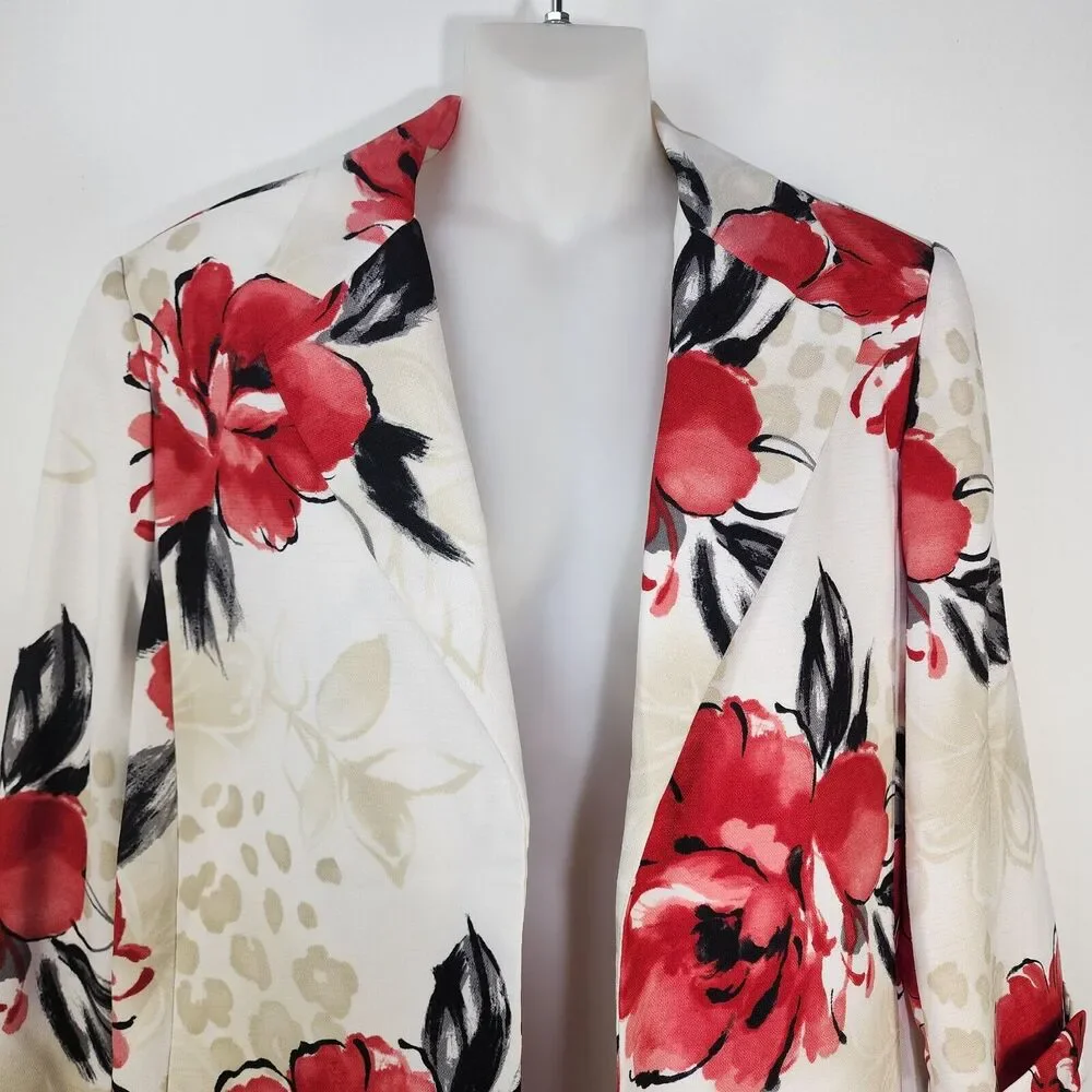 Alfred Dunner Women’s Blazer Size 12 3/4 Sleeve Floral Open Front Pockets Lined